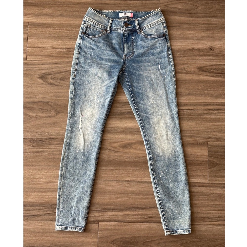 Cabi Cinch Skinny Jeans Womens 6 Light Wash Paint Splatter Distressed Denim